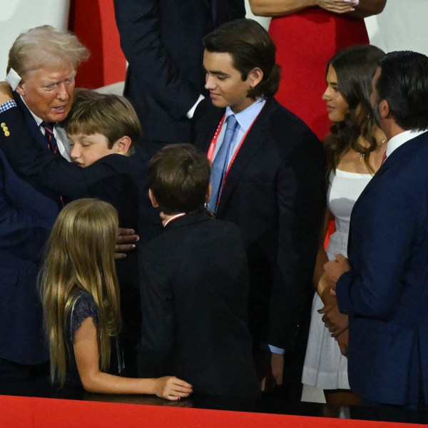 Donald Trump hugs his grandchildren on July 17, 2024 during the Republican National Convention.