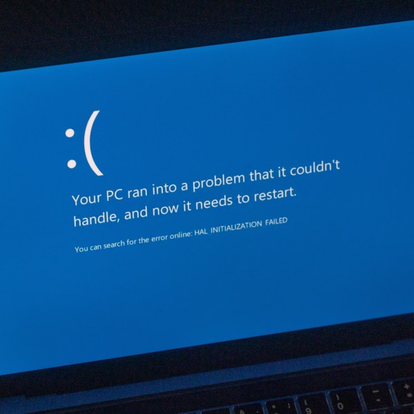 A blue screen for an inaccessible website on a laptop computer following reports of a major global outage.