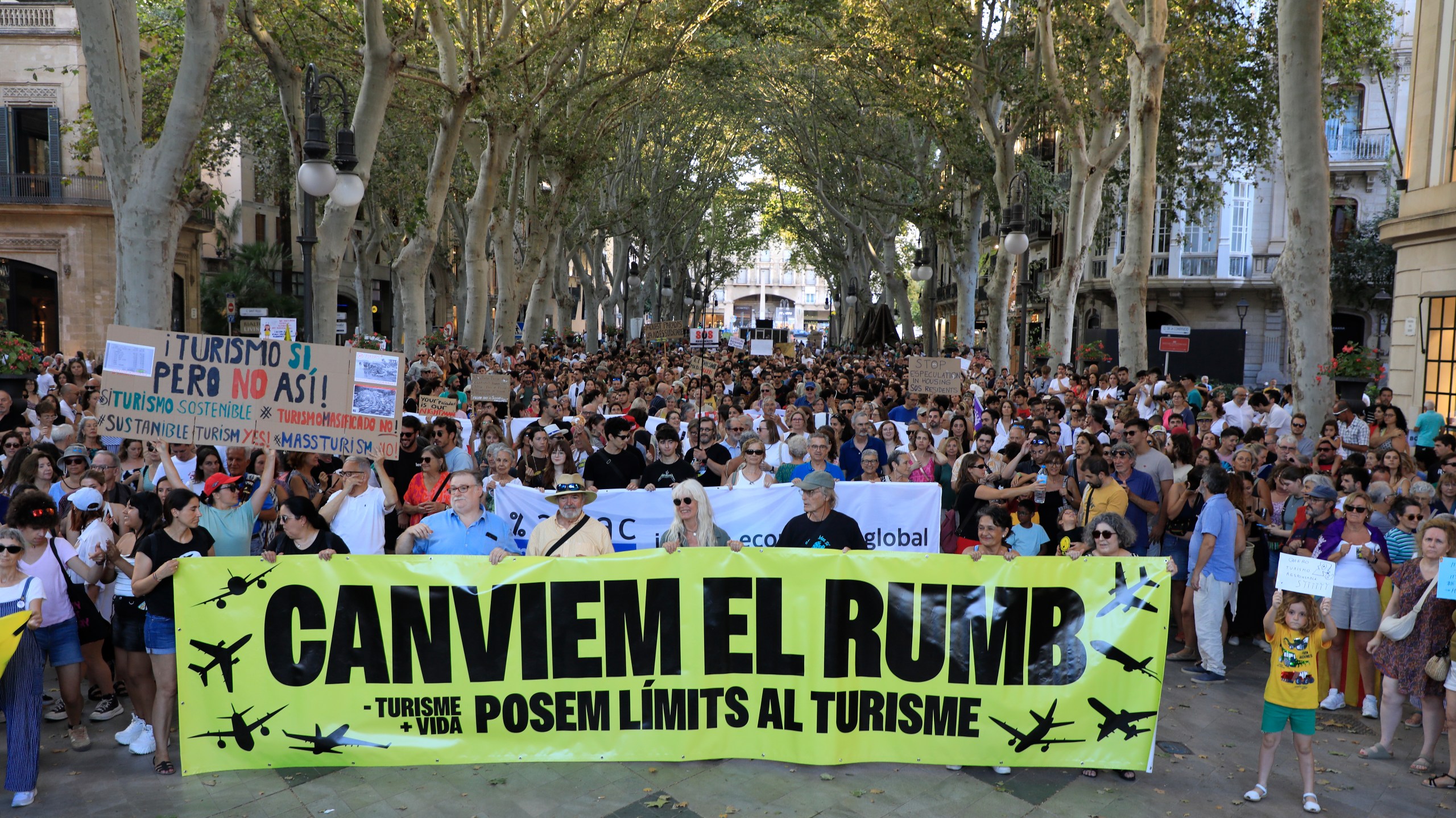 Participants take part in a demonstration against mass tourism on Mallorca in Spain.