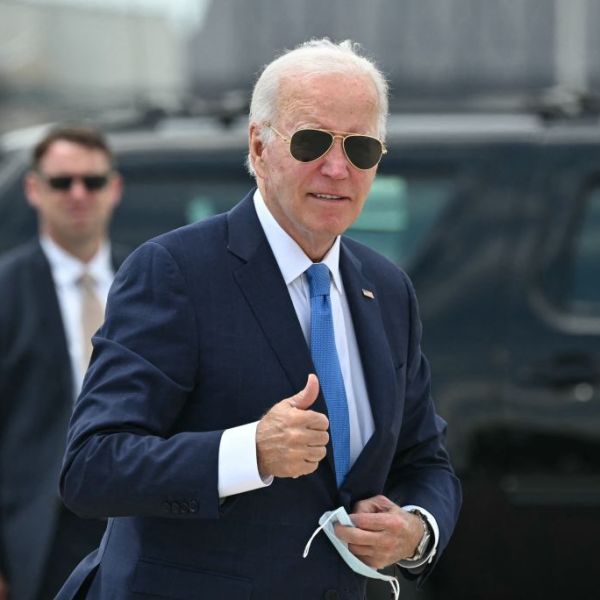 U.S. President Joe Biden gives the camera a thumbs-up gesture.