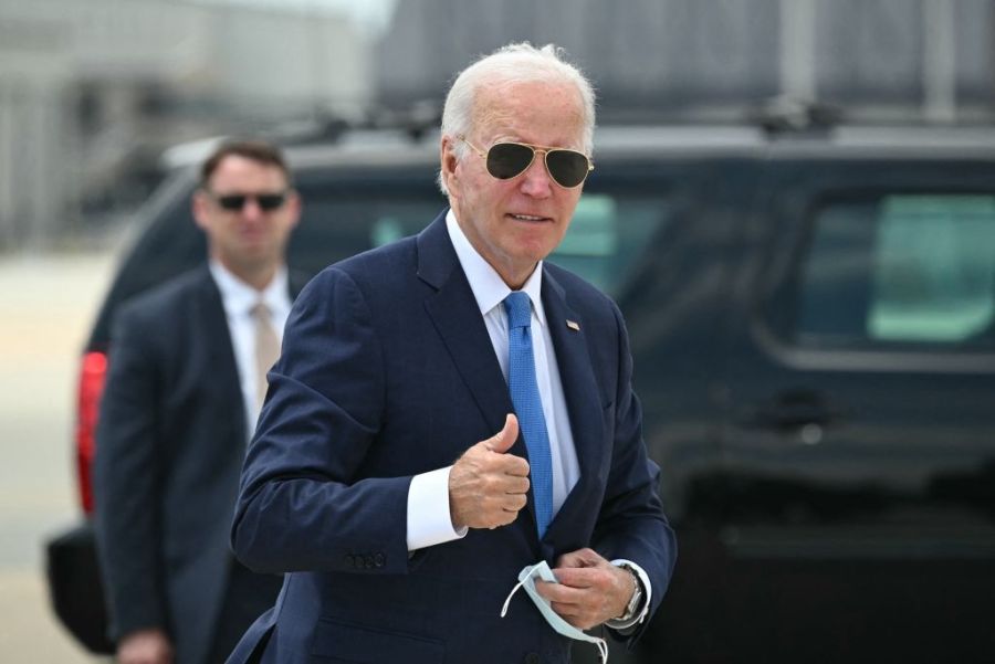 U.S. President Joe Biden gives the camera a thumbs-up gesture.