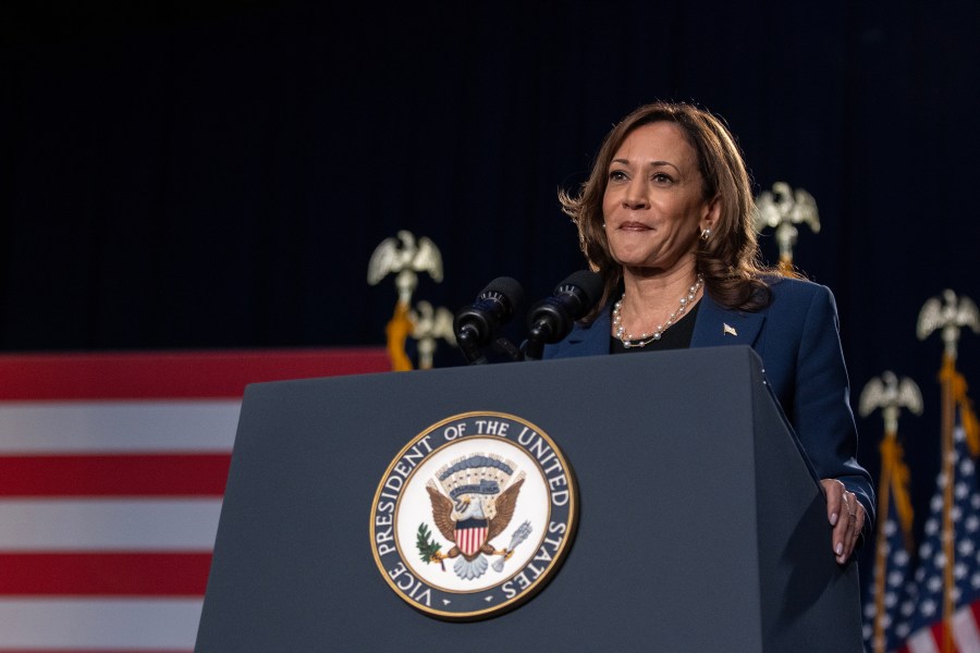 Vice President Kamala Harris speaks to supporters during a campaign rally at West Allis Central High School on July 23, 2024 in West Allis, Wisconsin.