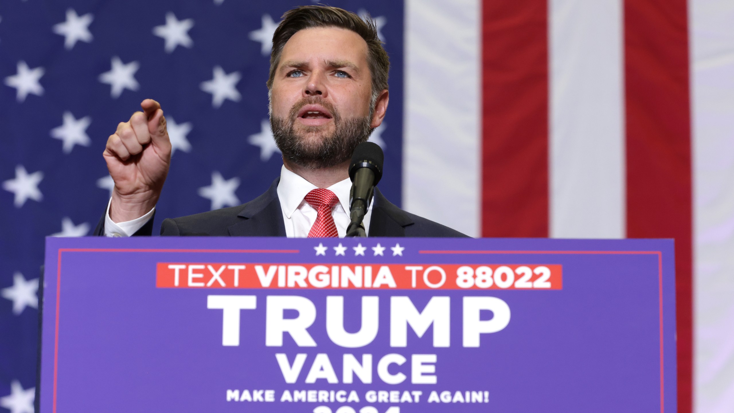 Republican vice presidential nominee JD Vance speaks at a campaign rally in Virginia.