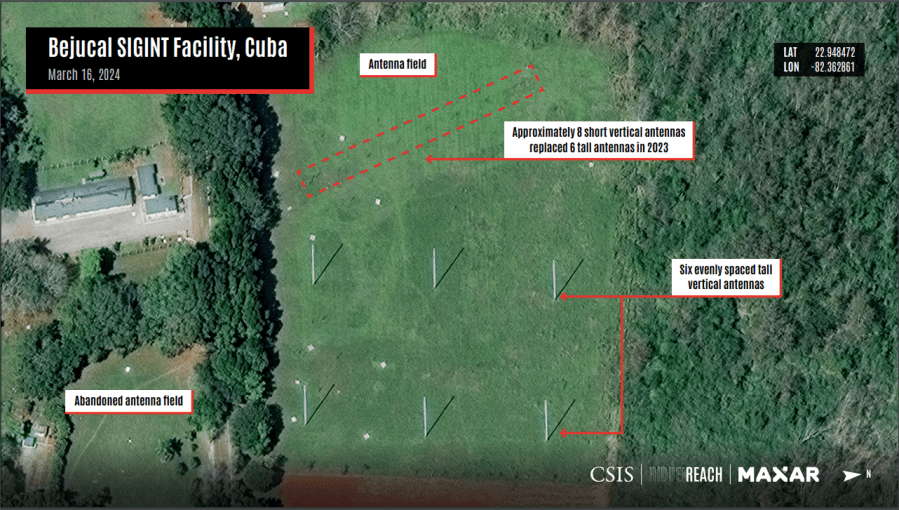 Satellite image of Bejucal SIGINT Facility, Cuba on March 16, 2024. (Credit: CSIS/Hidden Reach/Maxar 2024)