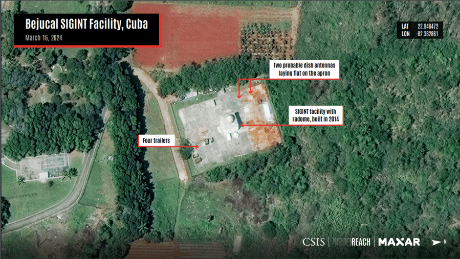 Satellite image of Bejucal SIGINT Facility, Cuba on March 16, 2024. (Credit: CSIS/Hidden Reach/Maxar 2024)