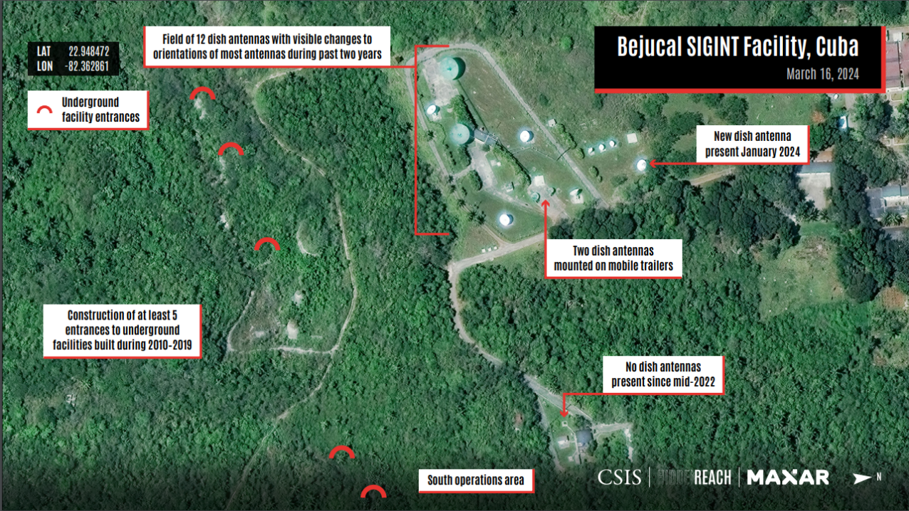 Satellite image of Bejucal SIGINT Facility, Cuba on March 16, 2024. (Credit: CSIS/Hidden Reach/Maxar 2024)