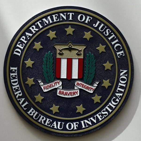 An FBI seal is seen on a wall on Aug. 10, 2022, in Omaha, Neb.