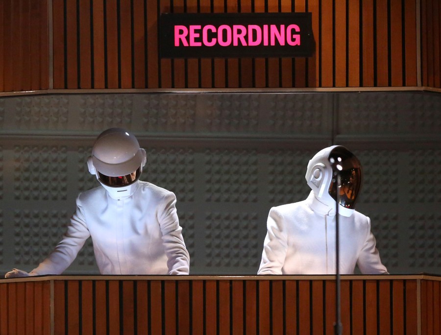 FILE - Thomas Bangalter, left, and Guy-Manuel de Homem-Christo of Daft Punk perform at the 56th annual Grammy Awards at Staples Center in Los Angeles, Jan. 26, 2014. (Photo by Matt Sayles/Invision/AP, File)