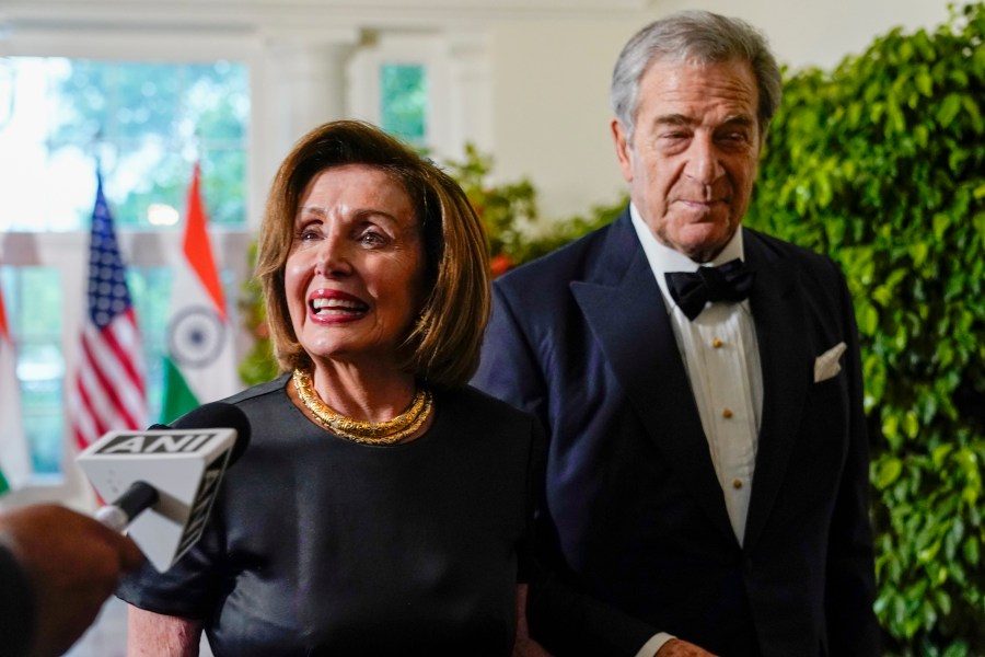 FILE - Rep. Nancy Pelosi, D-Calif., and her husband Paul Pelosi arrive for the State Dinner with President Joe Biden and India's Prime Minister Narendra Modi at the White House, June 22, 2023, in Washington. (AP Photo/Jacquelyn Martin, File)