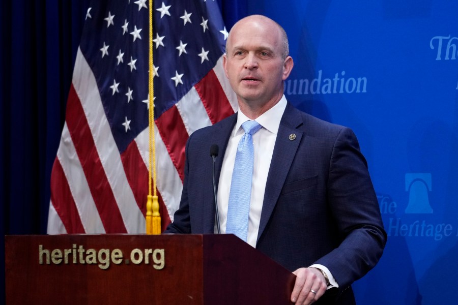 FILE - Kevin Roberts, president of The Heritage Foundation, speaks at the 2023 Margaret Thatcher Freedom Lecture in Washington, April 12, 2023. Roberts said Thursday, July 18, 2024, that most political violence committed in the U.S. in the past 25 years was the work of left-wing groups or individuals. But 2022 research shows that right-wing extremists are actually more likely to commit violence. (AP Photo/J. Scott Applewhite, File)