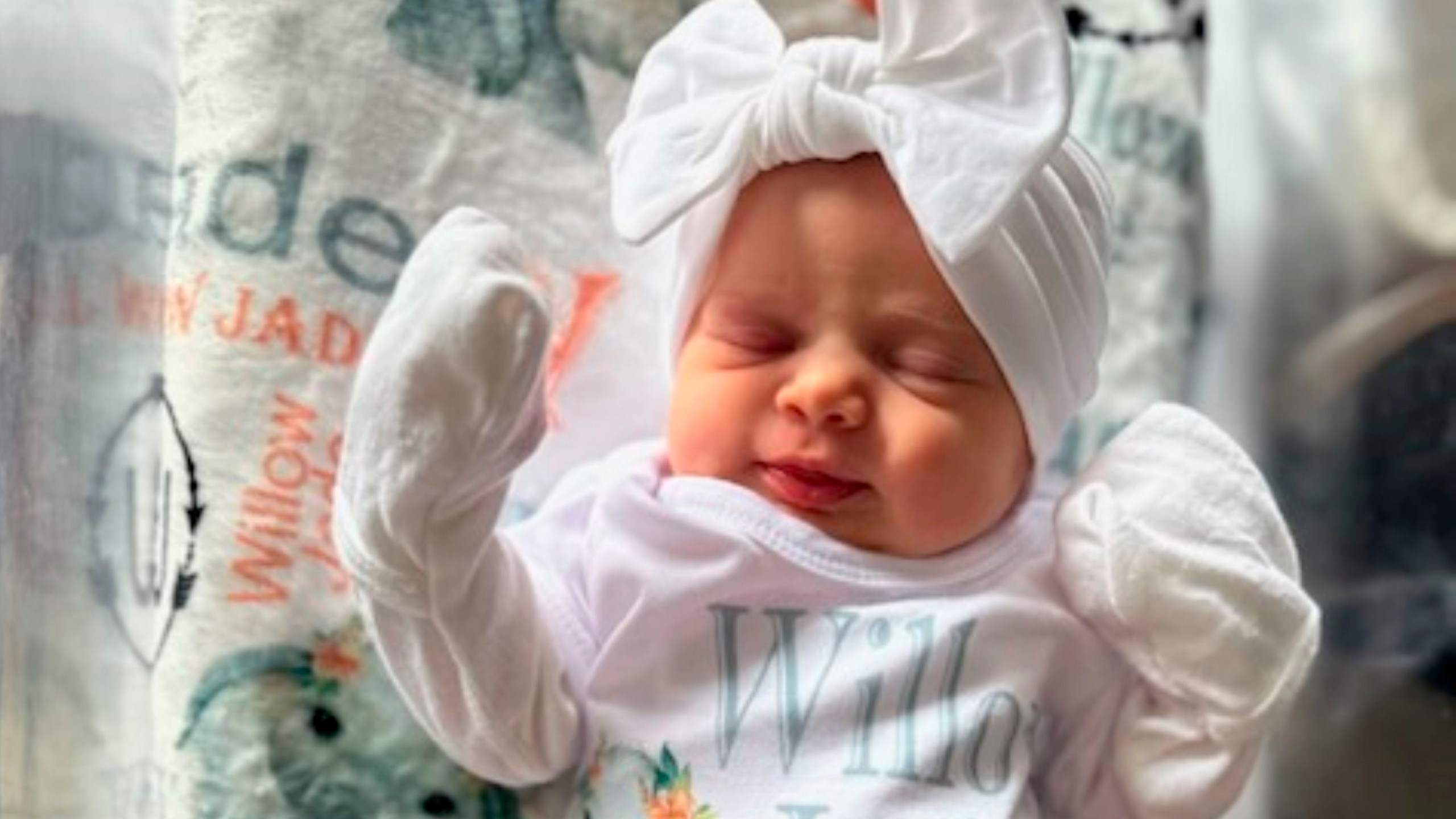 This family photo shows Willow Jade Dellaquila, a day after she was born in October 2023, in La Grange, Ky. Willow Jade died at the age of 13-days-old in November 2023, after contracting a Cronobacter sakazakii infection traced to a can of Similac Total Comfort powdered infant formula. (Family photo via AP)