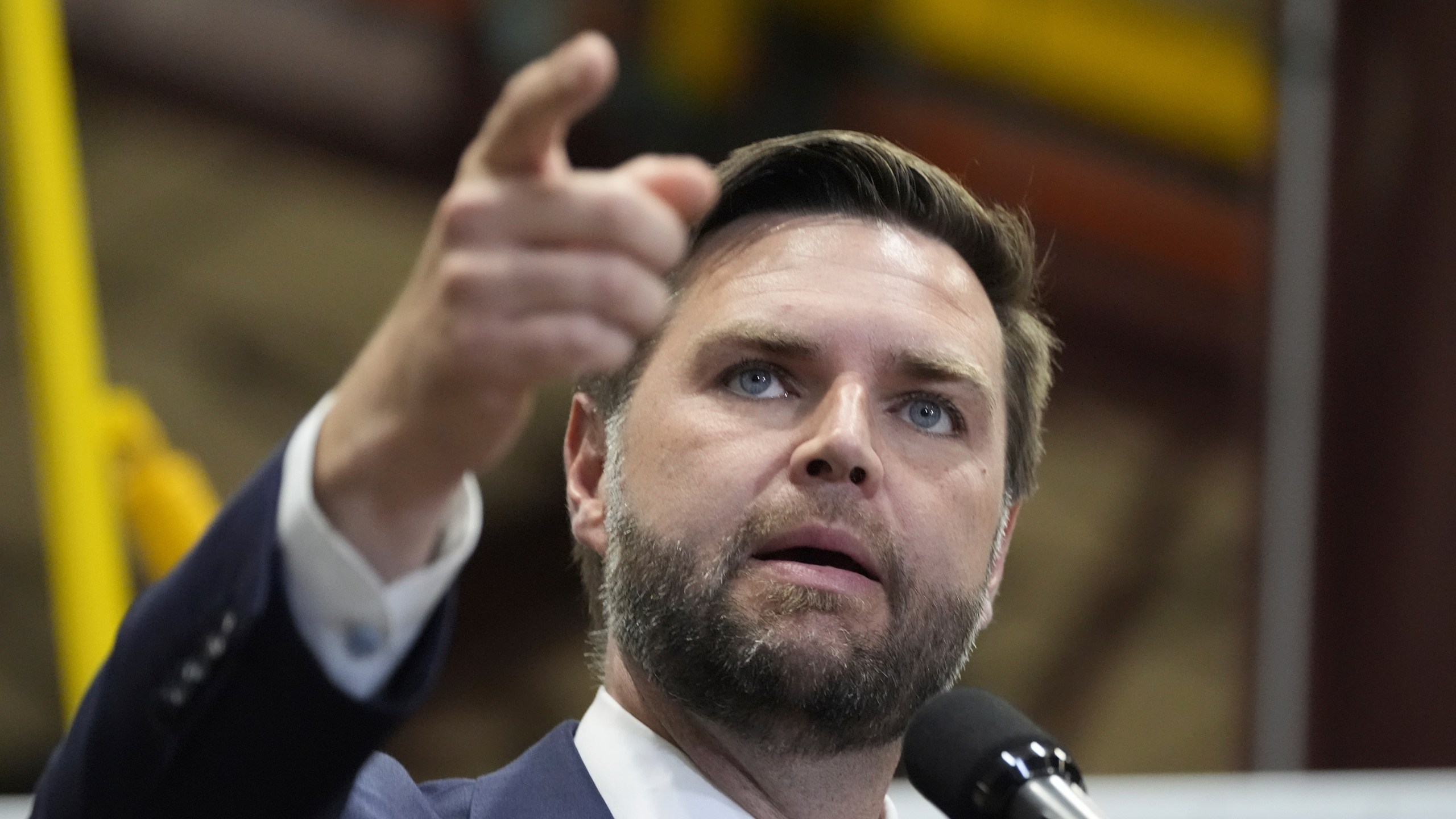 Republican vice presidential nominee Sen. JD Vance, R-Ohio, speaks at a campaign event at Wollard International, Aug. 7, 2024, in Eau Claire, Wis. (AP Photo/Alex Brandon)