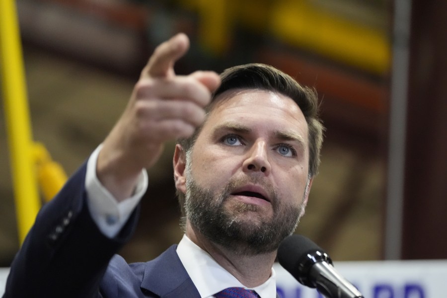 Republican vice presidential nominee Sen. JD Vance, R-Ohio, speaks at a campaign event at Wollard International, Aug. 7, 2024, in Eau Claire, Wis. (AP Photo/Alex Brandon)