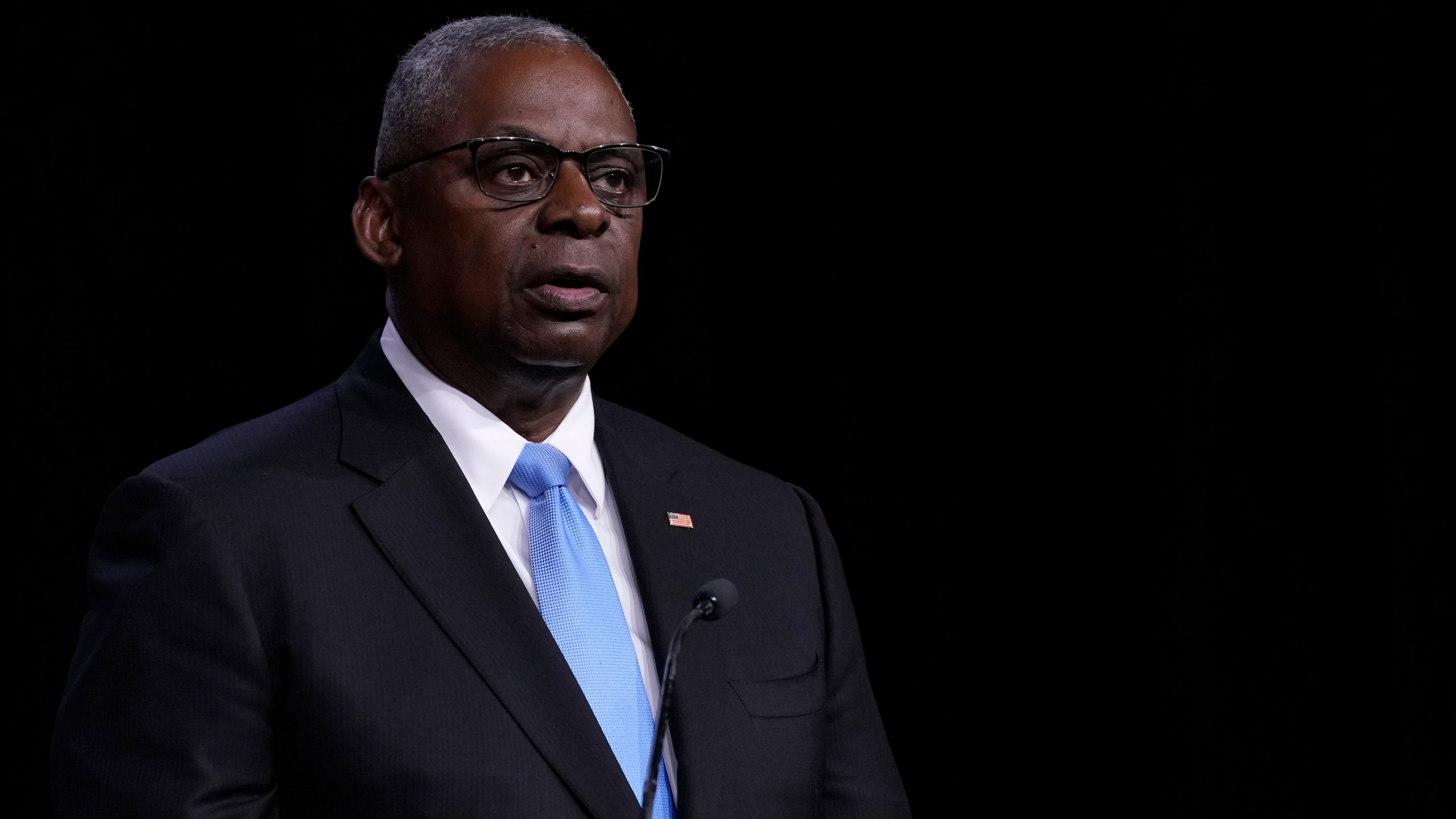 Defense Secretary Lloyd Austin speaks during a news conference at the United States Naval Academy in Annapolis, Md., Tuesday, Aug. 6, 2024. (AP Photo/Susan Walsh)