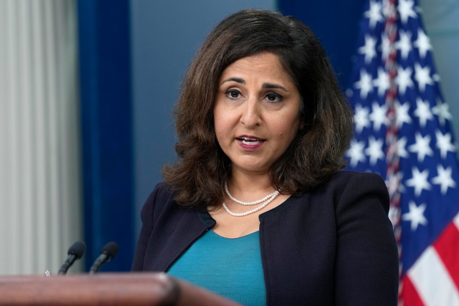 FILE - Domestic policy adviser Neera Tanden speaks during the daily briefing at the White House in Washington, Aug. 29, 2023. (AP Photo/Susan Walsh, File)