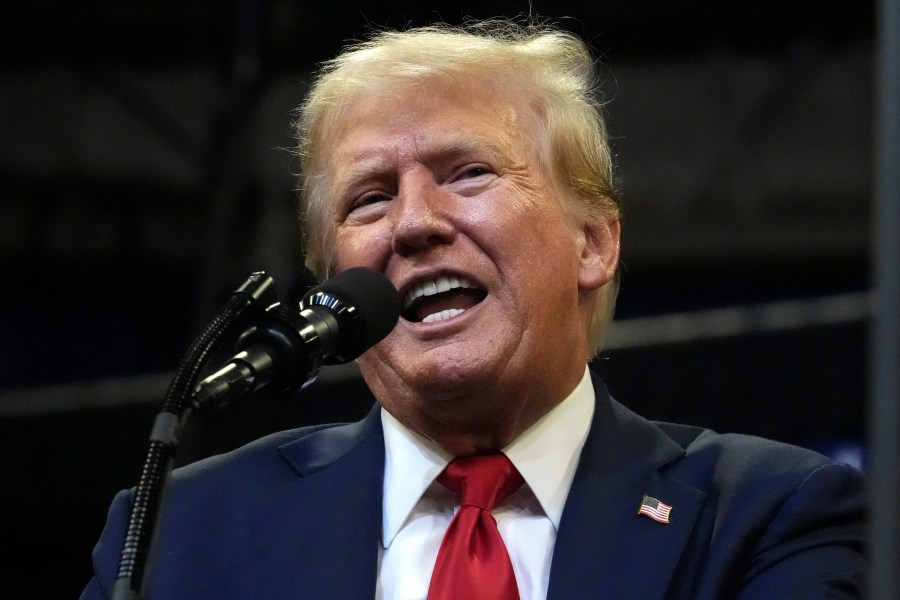 Republican presidential nominee former President Donald Trump speaks at a campaign rally in Bozeman, Mont., Friday, Aug. 9, 2024. (AP Photo/Rick Bowmer)