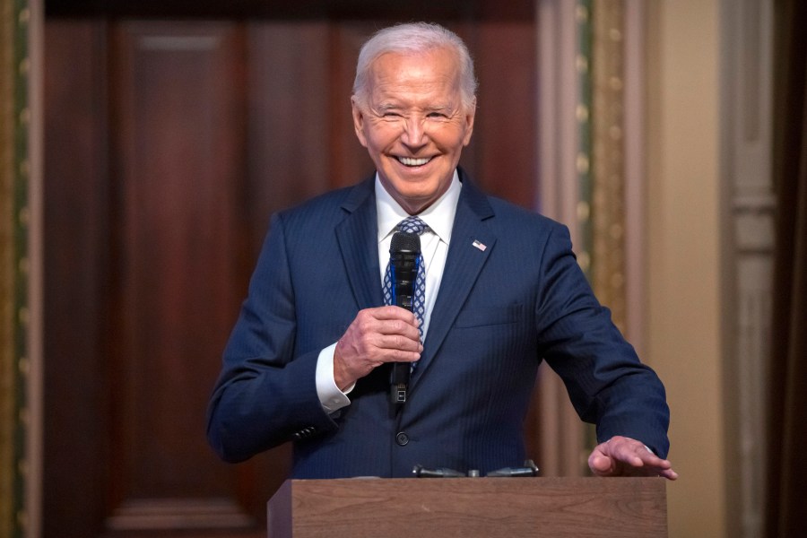 President Joe Biden speaks at the White House Creator Economy Conference in the Indian Treaty Room at the Eisenhower Executive Office Building on the White House complex, Wednesday, Aug. 14, 2024, in Washington. (AP Photo/Mark Schiefelbein)