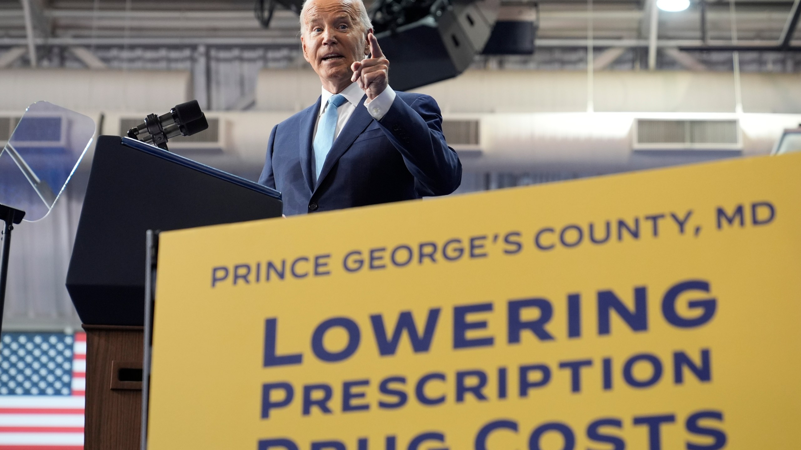 President Joe Biden speaks about the administration's efforts to lower prescription drug costs during an event at Prince George's Community College in Largo, Md., Thursday, Aug. 15, 2024. (AP Photo/Susan Walsh)