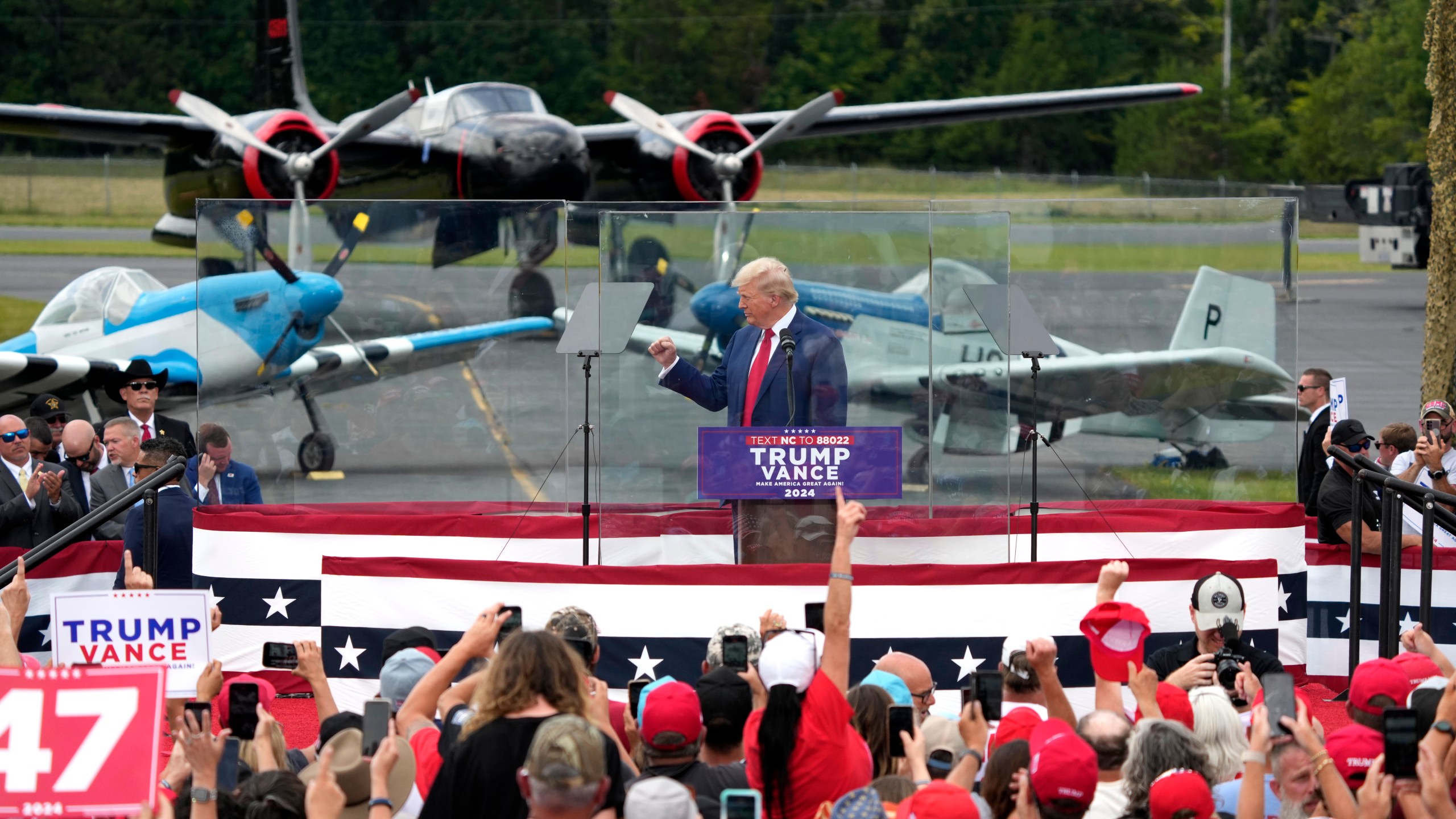 Republican presidential nominee former President Donald Trump speaks during a campaign event in Asheboro, N.C., Wednesday, Aug. 21, 2024. (AP Photo/Chuck Burton)