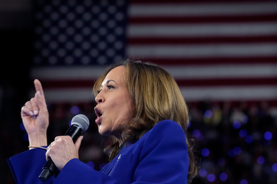 Democratic presidential nominee Vice President Kamala Harris speaks at the Fiserv Forum during a campaign rally in Milwaukee, Tuesday, Aug. 20, 2024. (AP Photo/Jacquelyn Martin)