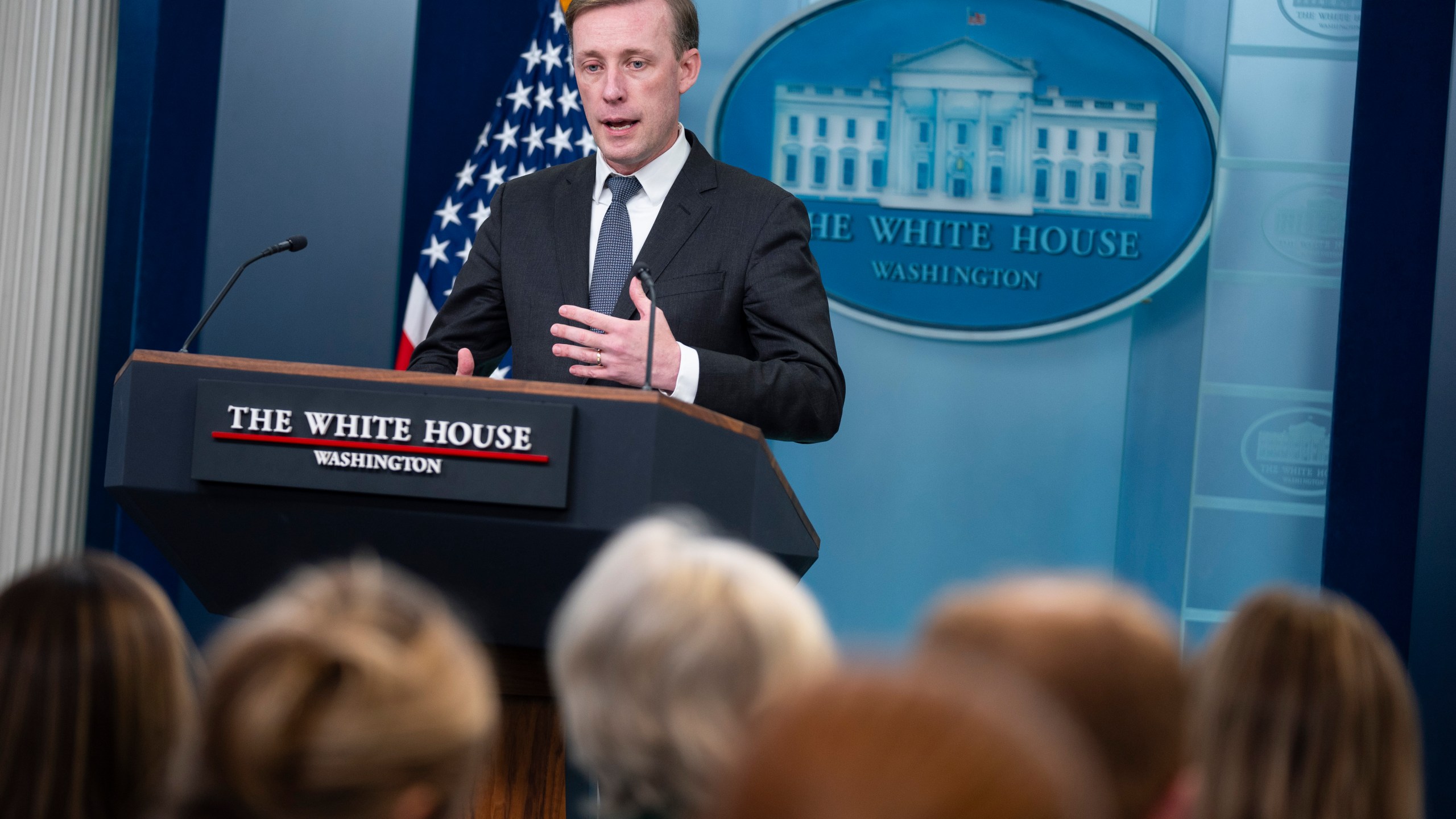 White House national security adviser Jake Sullivan speaks about the prisoner swap with Russia during a briefing at the White House, Thursday, Aug. 1, 2024, in Washington. (AP Photo/Evan Vucci)