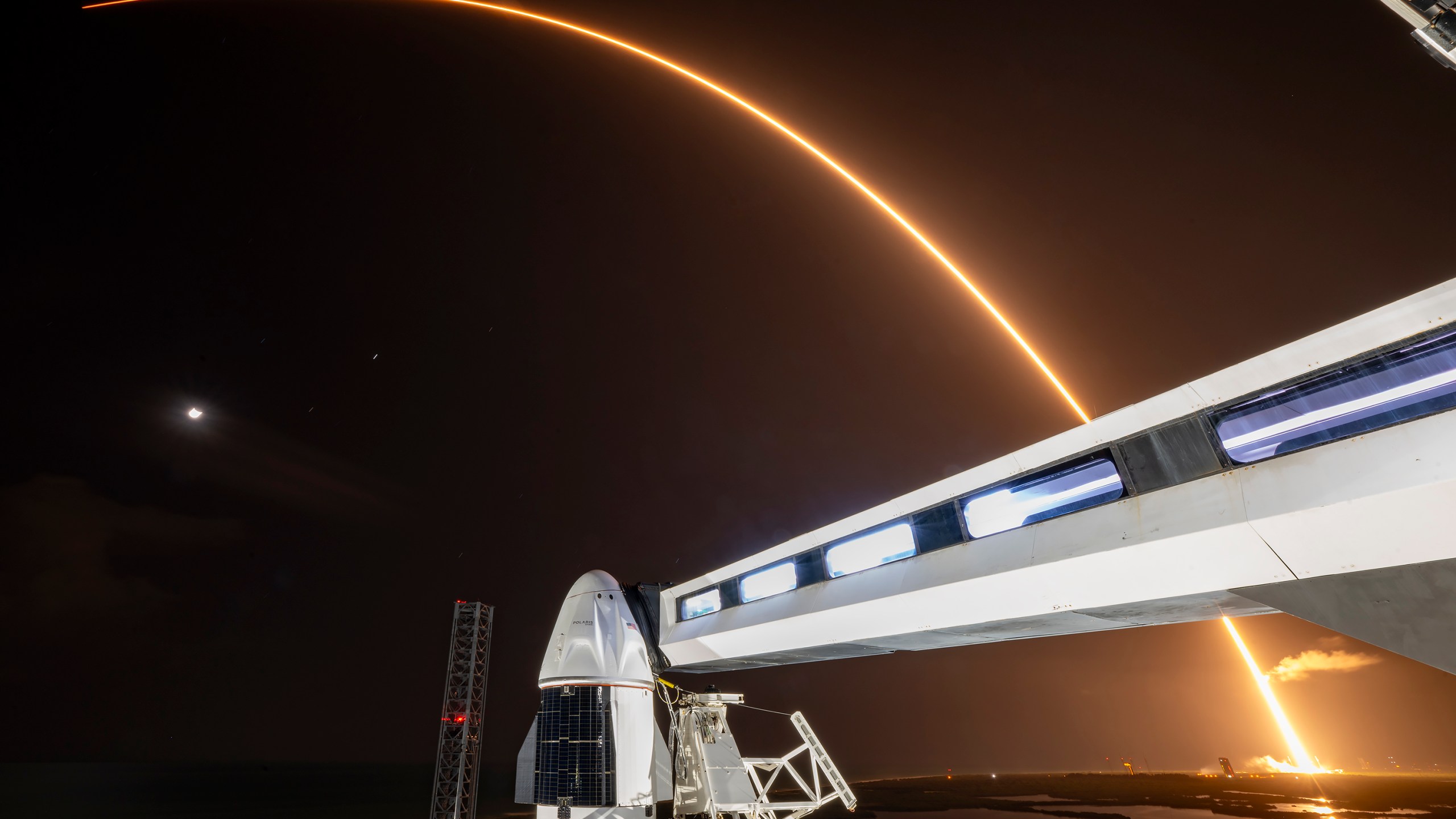 In this photo provided by SpaceX, the SpaceX Falcon 9 rocket, carrying 21 Starlink internet satellites, launches from Cape Canaveral, Fla., on Wednesday, Aug. 28, 2024. (SpaceX via AP)