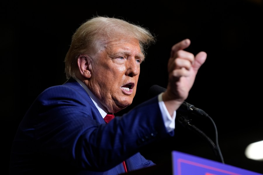 Republican presidential nominee former President Donald Trump speaks during a campaign event at Alro Steel, Thursday, Aug. 29, 2024, in Potterville, Mich. (AP Photo/Alex Brandon)