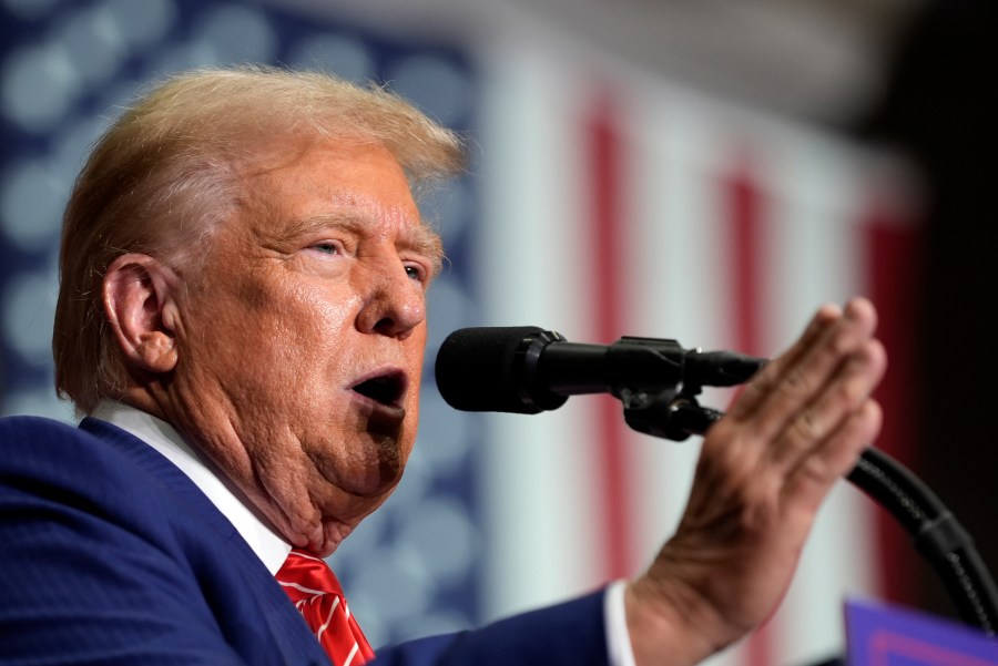 Republican presidential nominee former President Donald Trump speaks at a campaign event, Friday, Aug. 30, 2024, in Johnstown, Pa. (AP Photo/Alex Brandon)