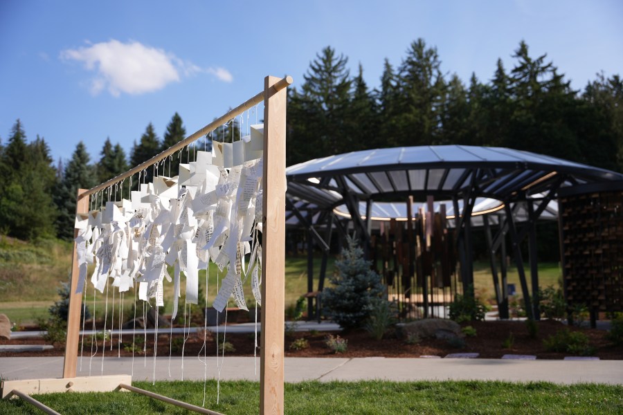 Hand written notes mourners wrote at the Vandal Healing Garden and Memorial dedication ceremony on Aug. 21, 2024.