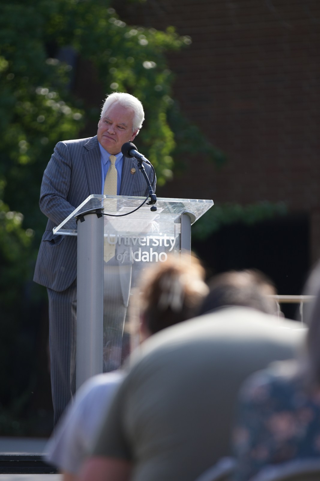 University of Idaho President Scott Green congratulated the Department of Art and Architecture students who worked over the summer to build the gardens and sculptures at the ceremony on Aug. 21, 2024.