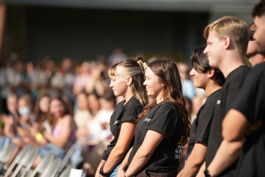 University of Idaho community members gather at the Vandal Healing Garden and Memorial dedication ceremony on Aug. 21, 2024.