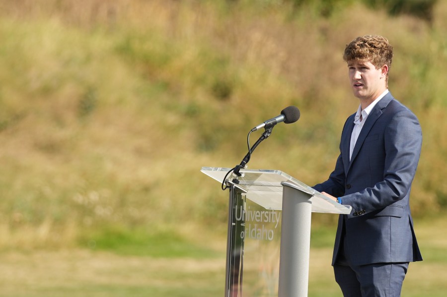 Drew Giacomazzi, a member of Sigma Chi, the healing garden committee and a friend of Ethan Chapin also spoke at the ceremony on Aug. 21, 2024.