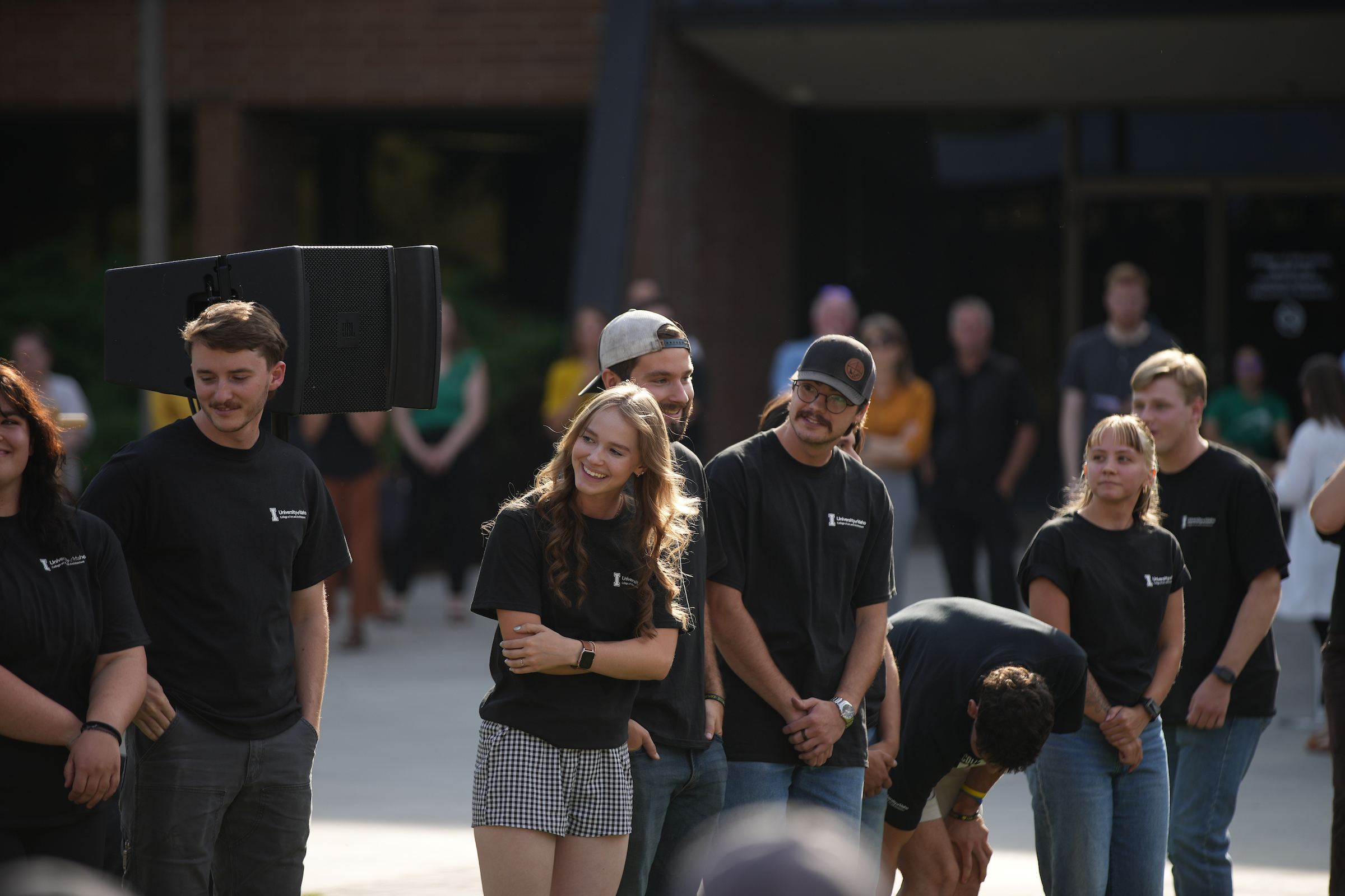 University of Idaho students who designed and built the Vandal Healing Garden and Memorial gather at the dedication ceremony on Aug. 21, 2024.