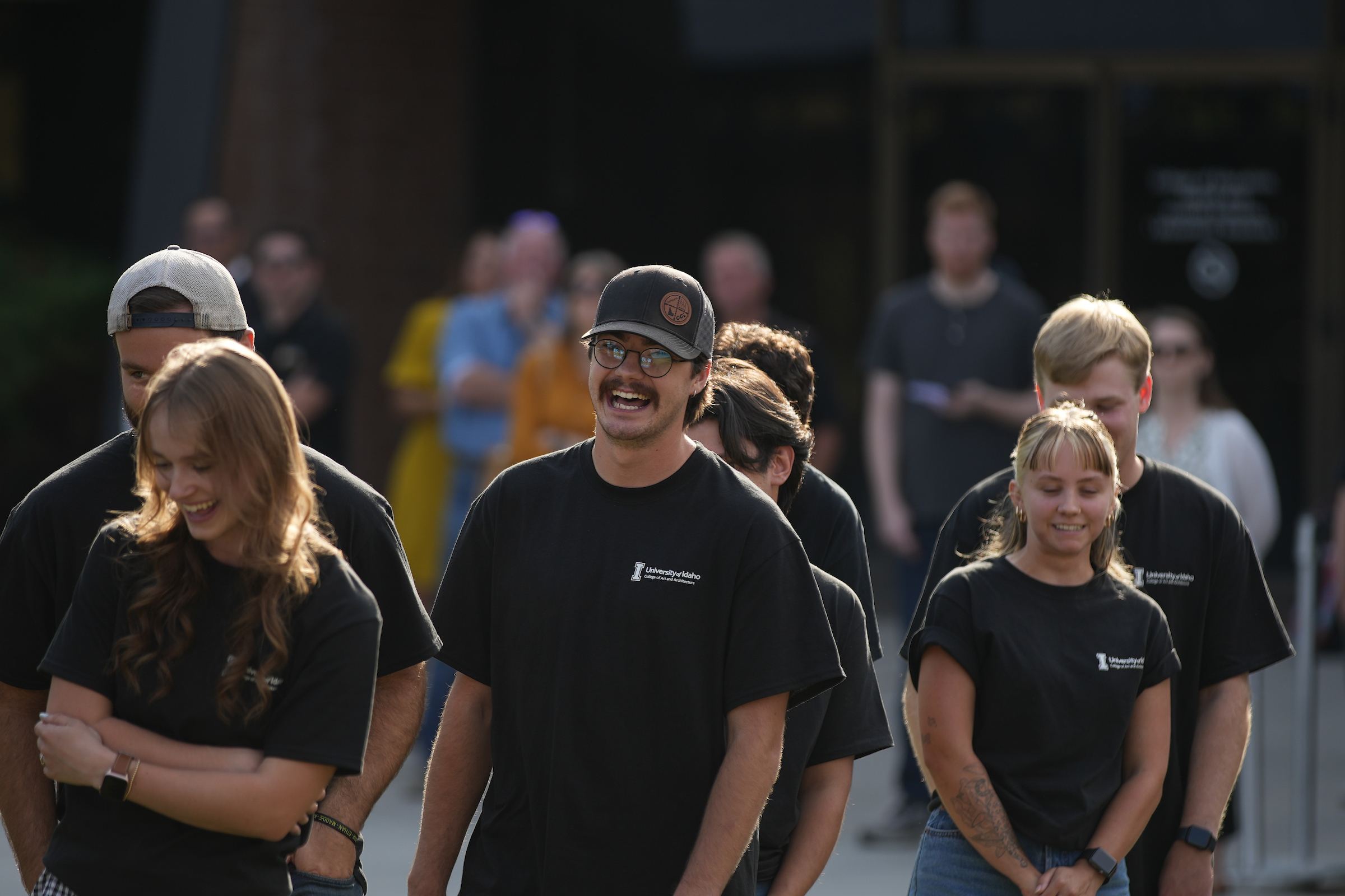 University of Idaho students who designed and built the Vandal Healing Garden and Memorial gather at the dedication ceremony on Aug. 21, 2024.