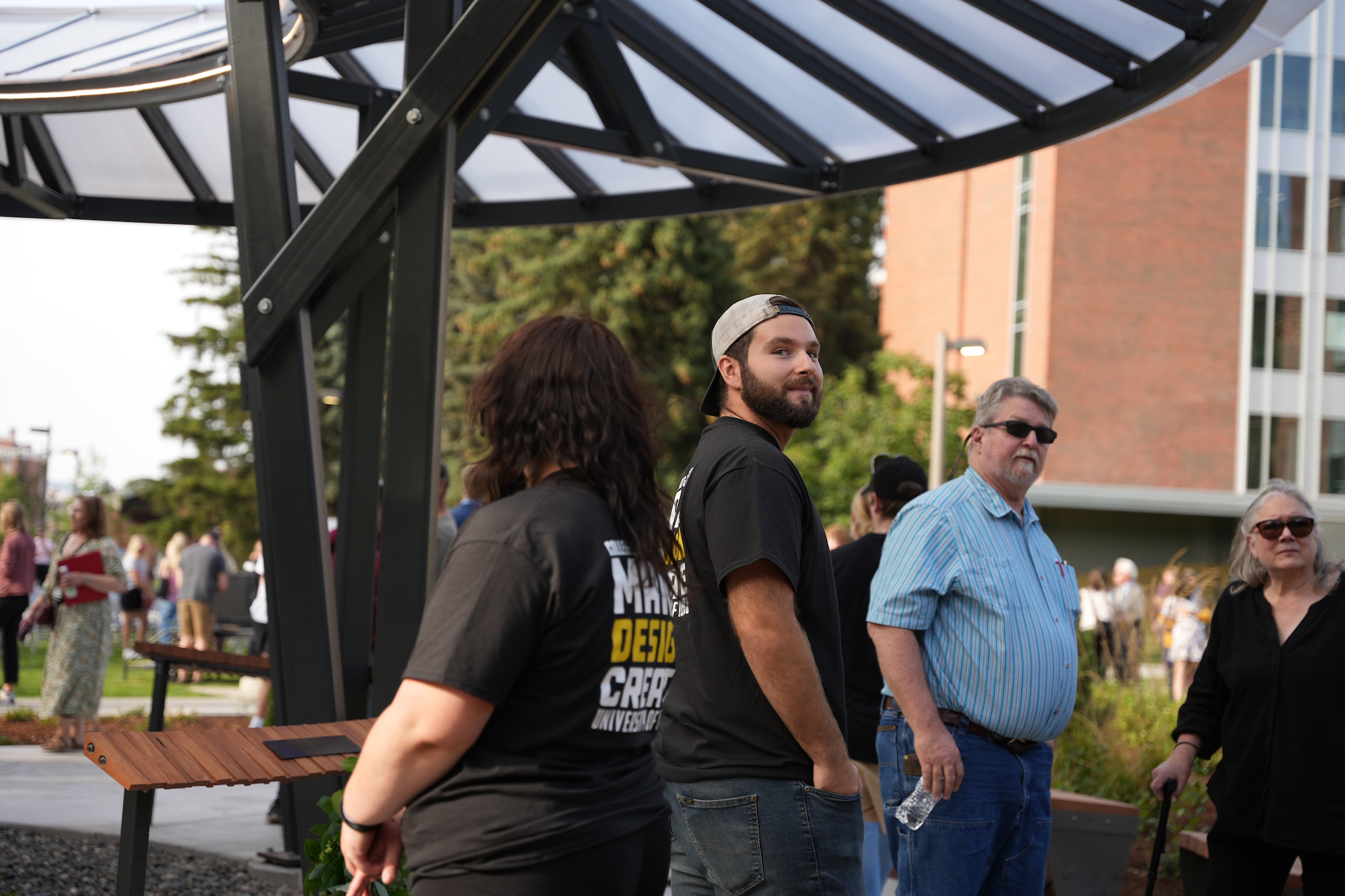 University of Idaho community members gather at the Vandal Healing Garden and Memorial dedication ceremony on Aug. 21, 2024.