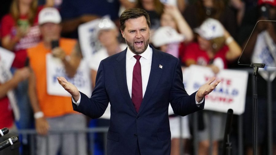 Republican vice presidential candidate Sen. JD Vance speaks at a rally.