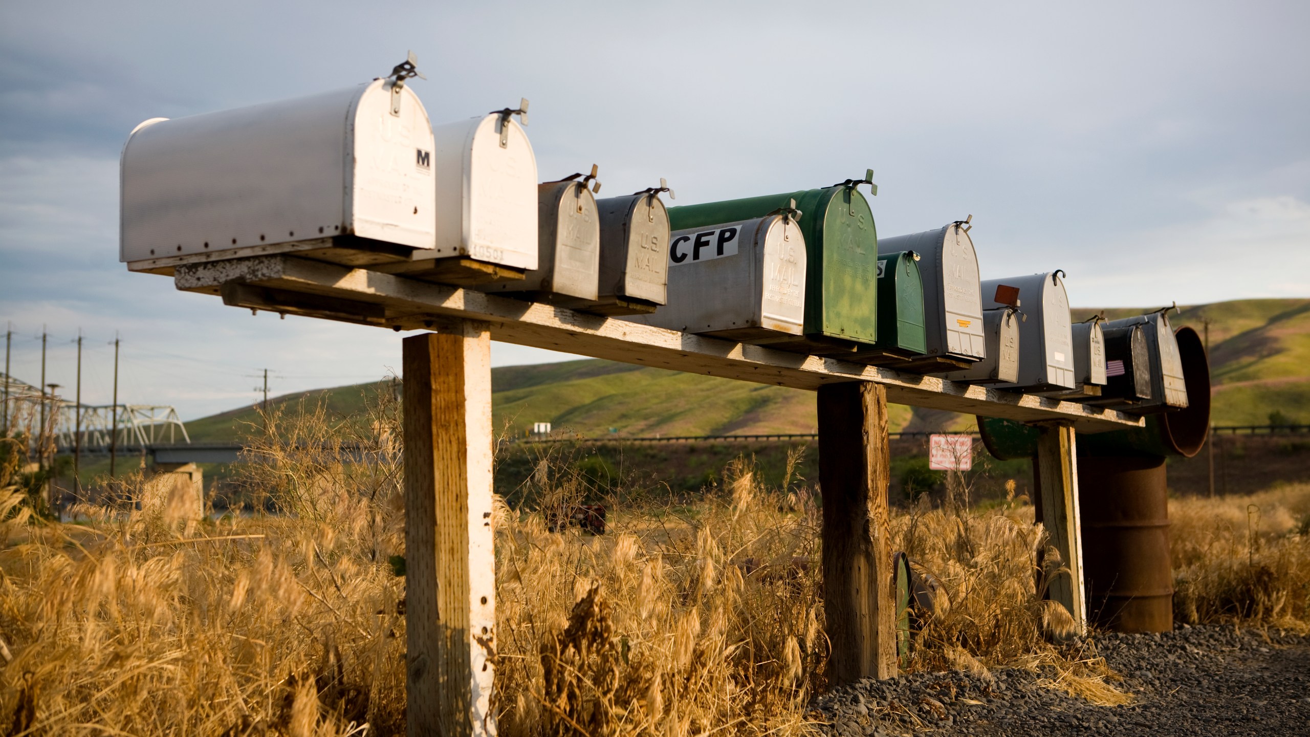 A row of mailboxes in eastern Washington state.