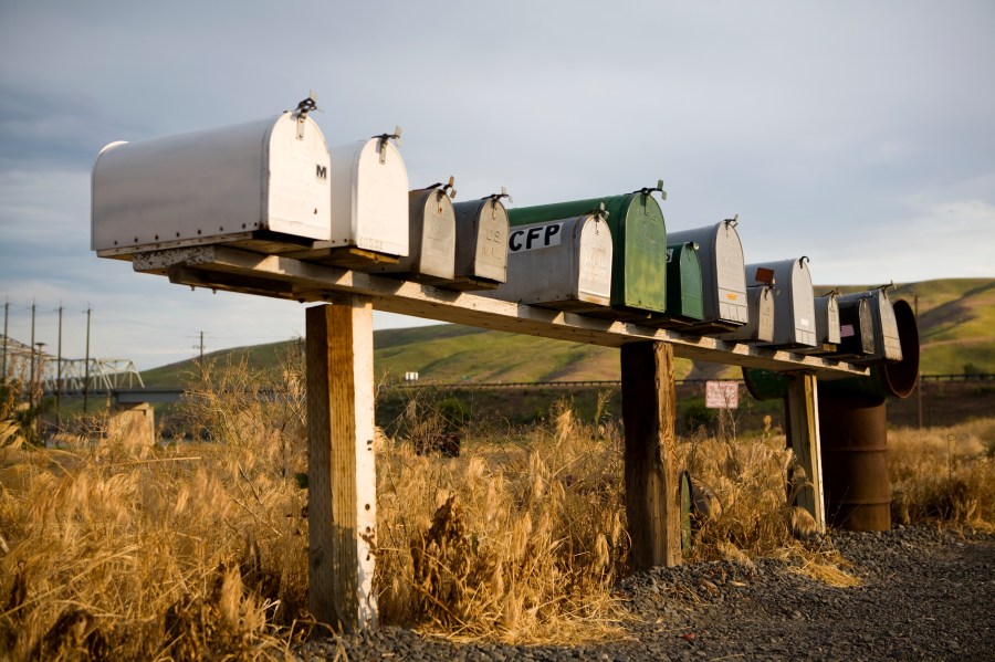 A row of mailboxes in eastern Washington state.