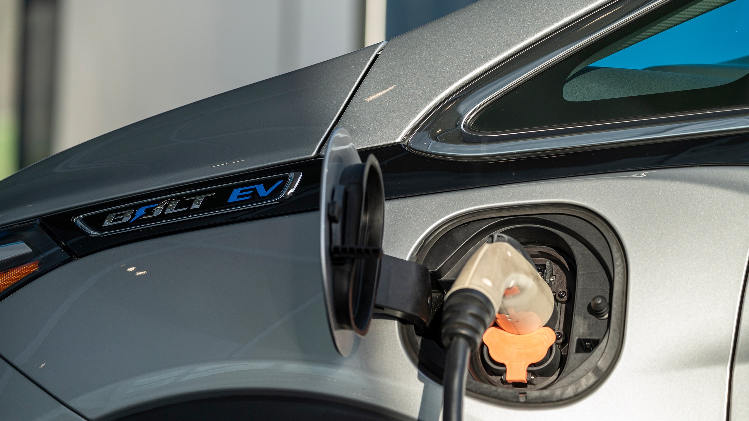 A Chevrolet Bolt electric vehicle at a dealership in Colma, California.