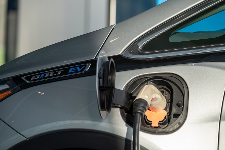 A Chevrolet Bolt electric vehicle at a dealership in Colma, California.