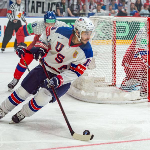 Johnny Gaudreau playing hockey for Team USA