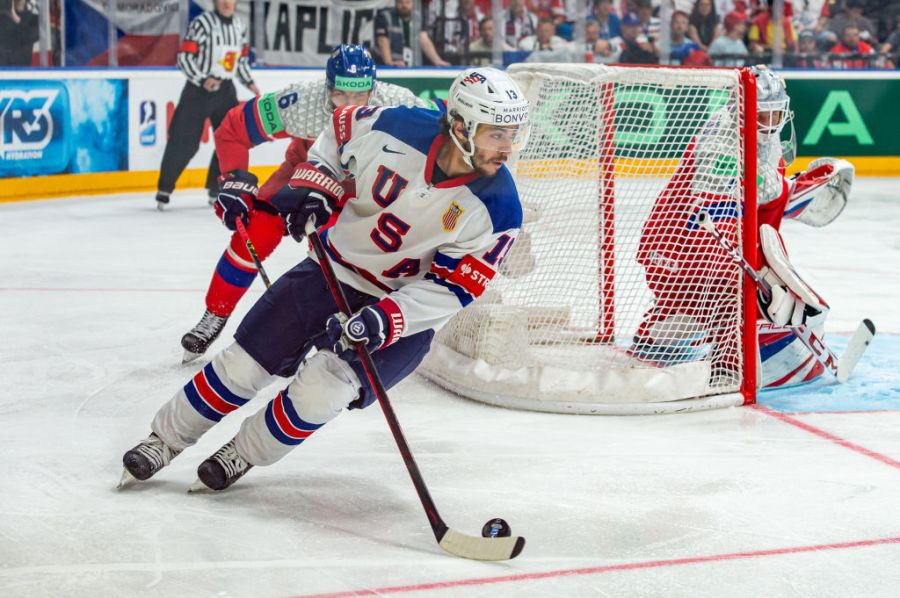 Johnny Gaudreau playing hockey for Team USA