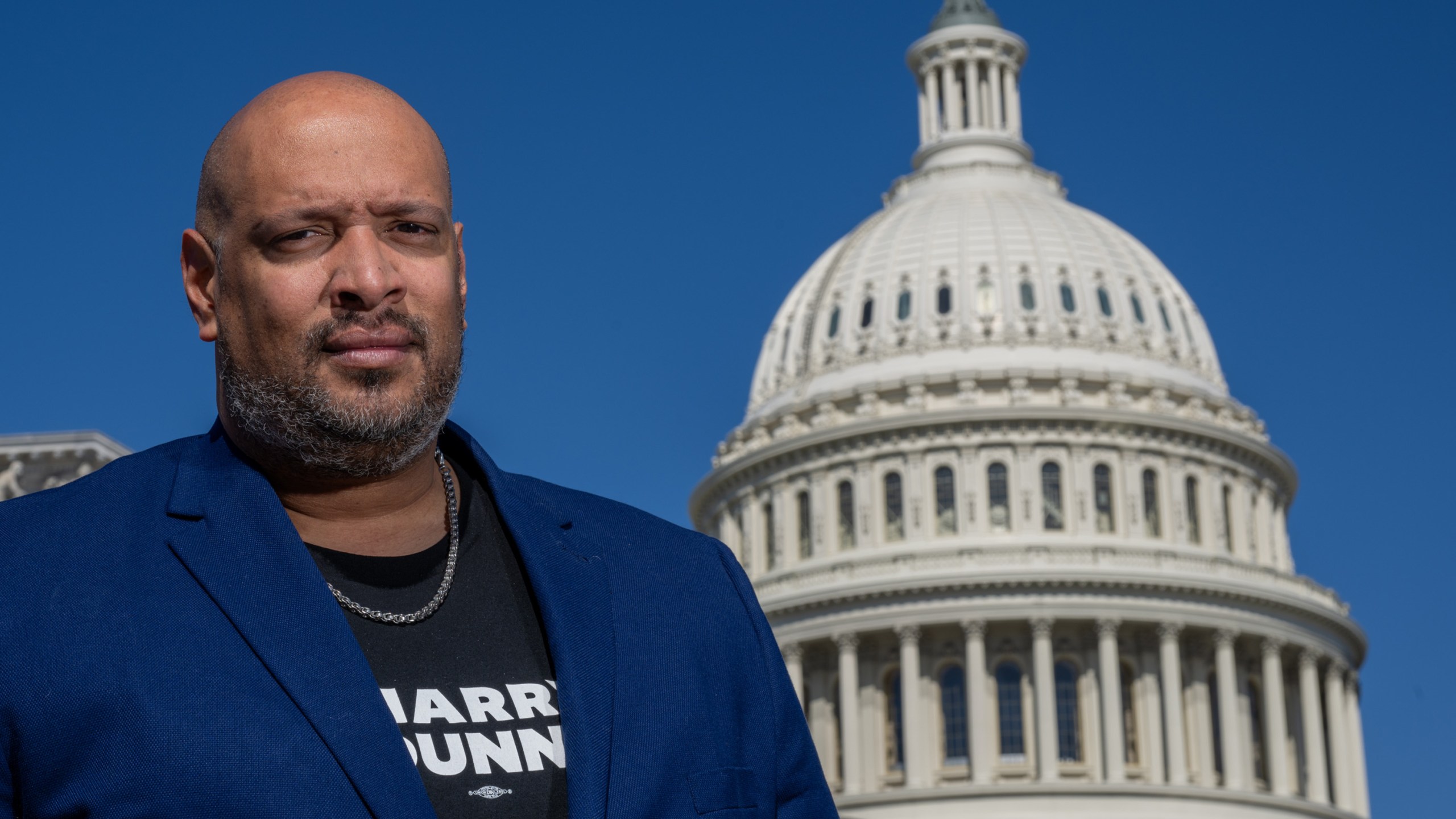 Former U.S. Capitol police officer Harry Dunn, in front of the Capitol dome.