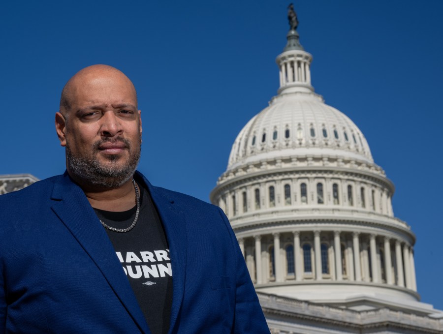 Former U.S. Capitol police officer Harry Dunn, in front of the Capitol dome.