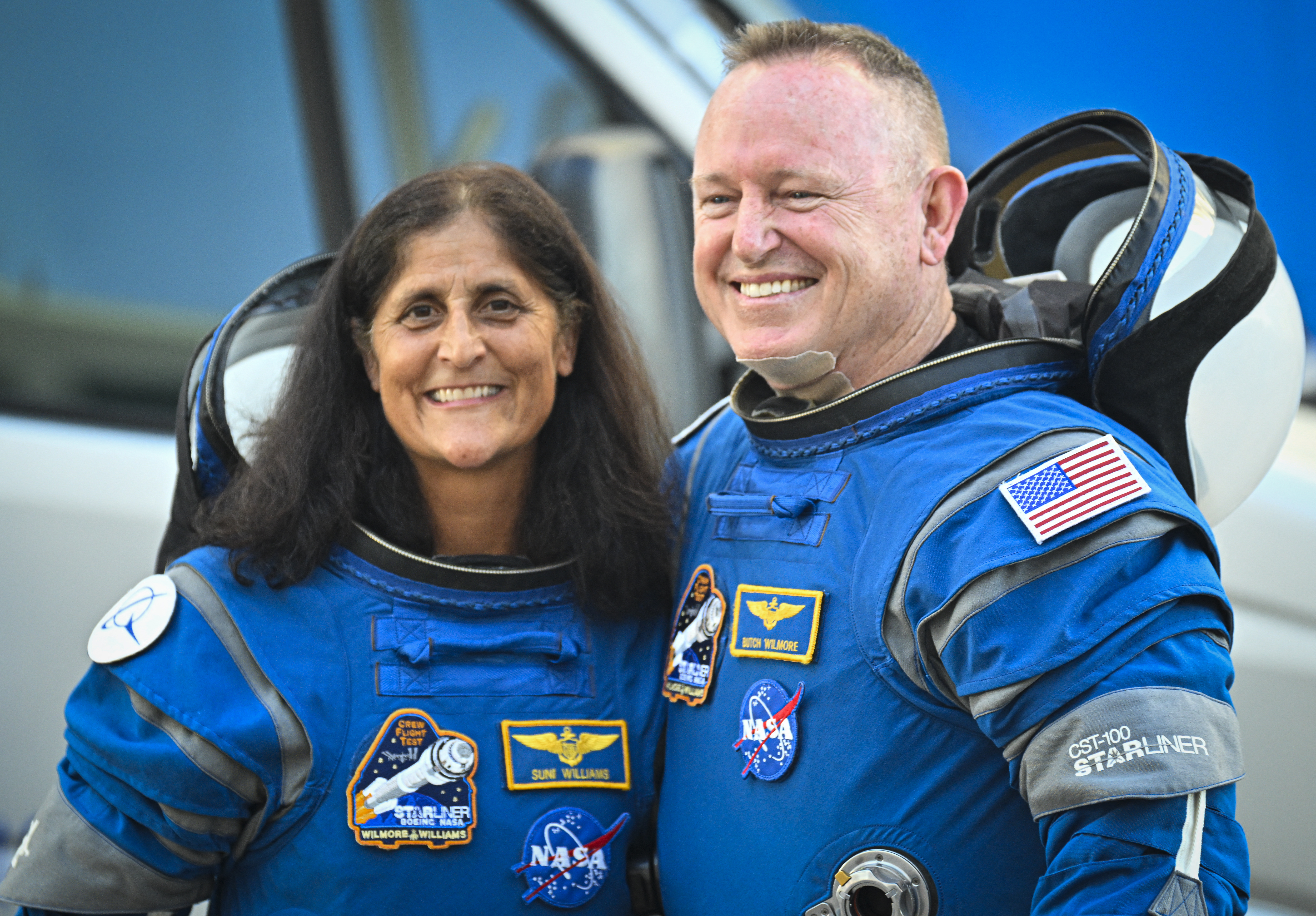 NASA astronauts Butch Wilmore (R) and Suni Williams