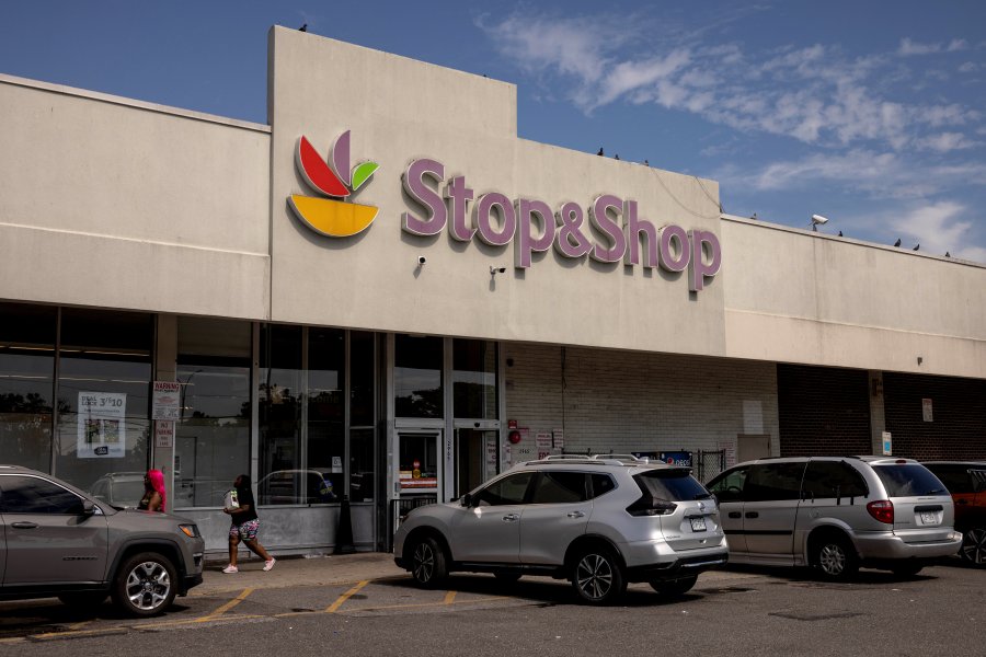 The exterior of a Stop & Shop grocery store in the Brooklyn borough of New York,