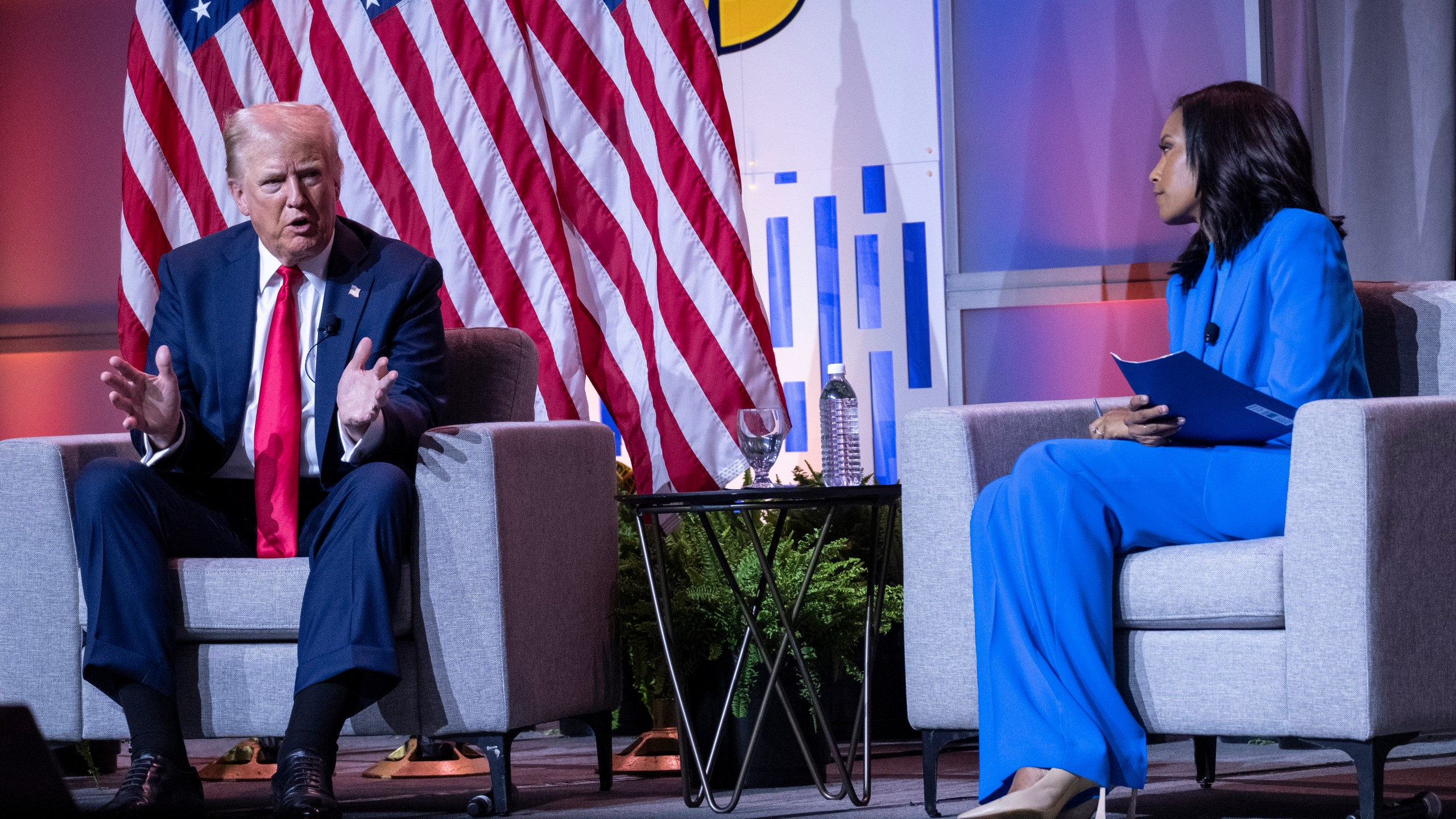 Donald Trump speaks at the NABJ convention in Chicago.