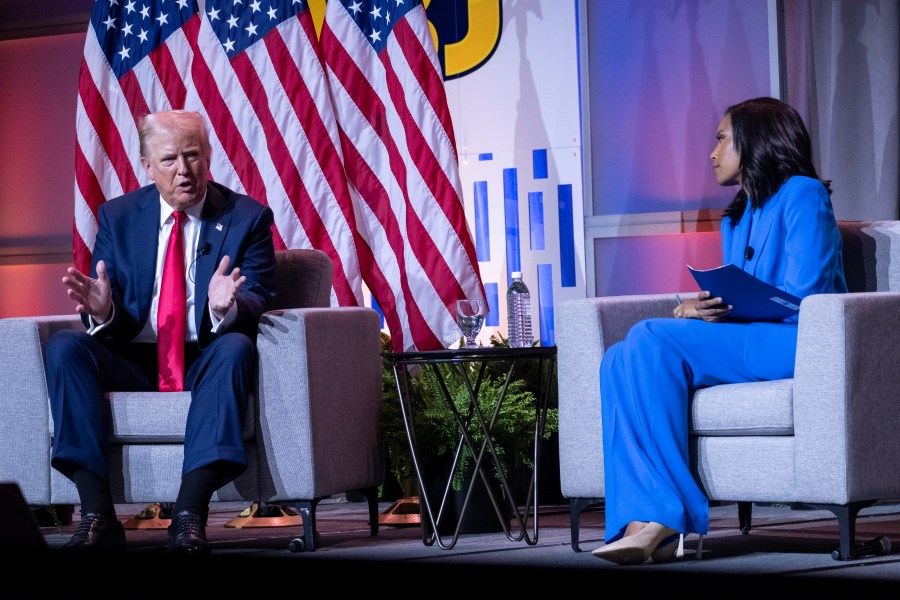 Donald Trump speaks at the NABJ convention in Chicago.