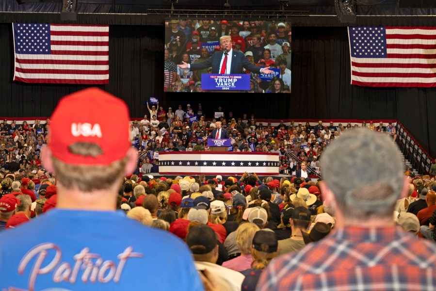 Donald Trump speaks an election campaign rally in Bozeman, Montana.