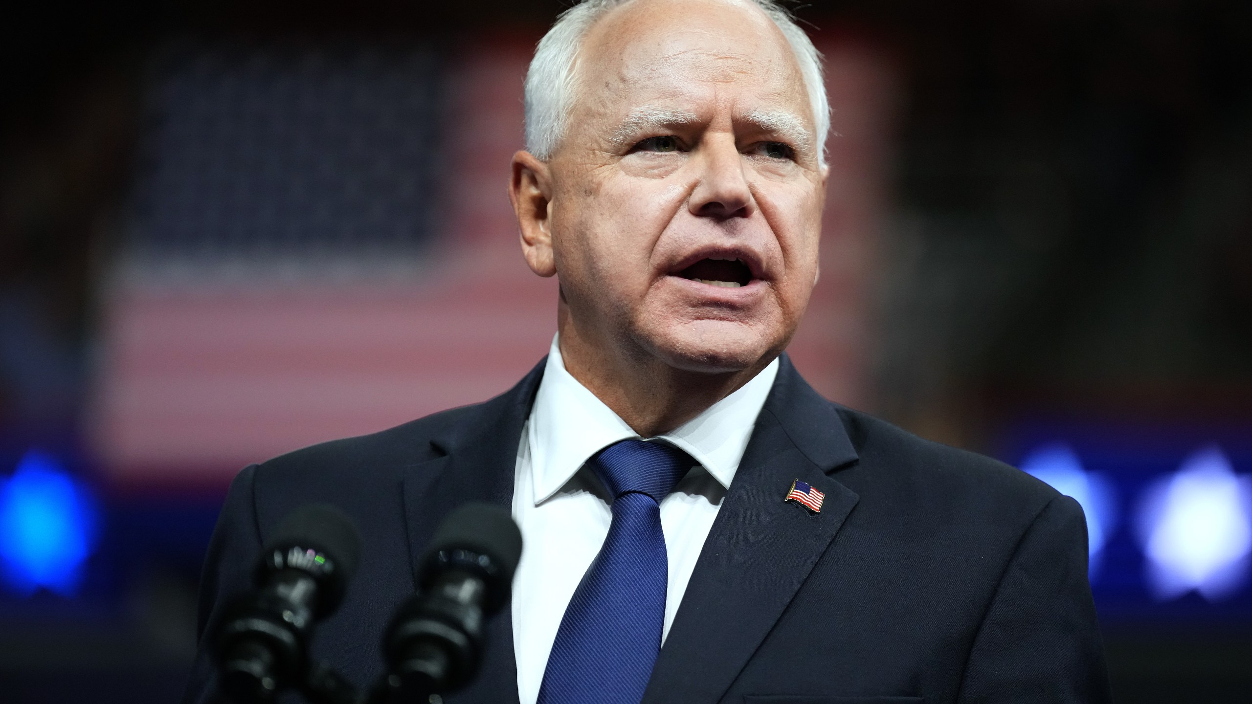 Democratic vice presidential candidate Minnesota Gov. Tim Walz speaks during a campaign rally